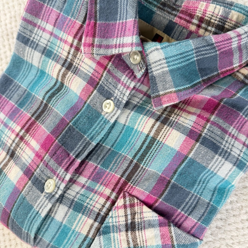Woolrich Womens Pink Blue Plaid Cotton Flannel Button Down Shirt Size S 4901